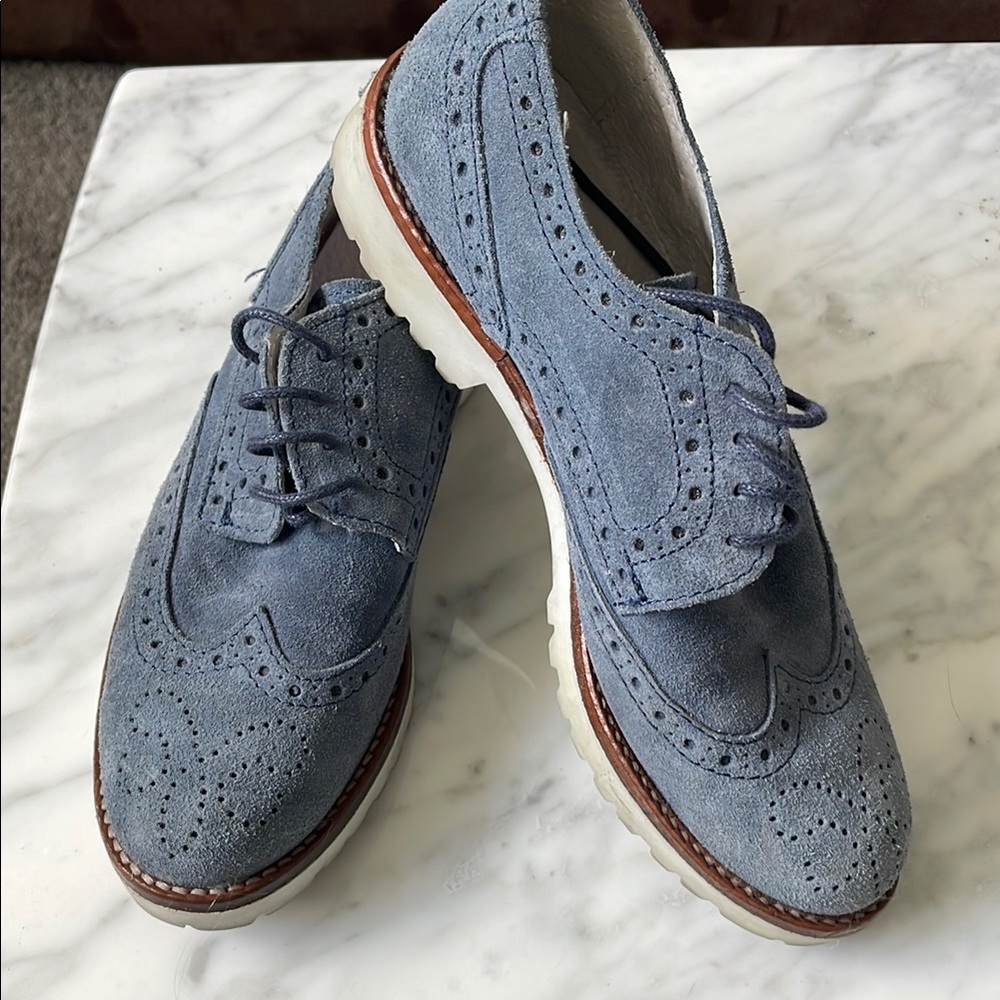Blue Suede Brogue Shoes